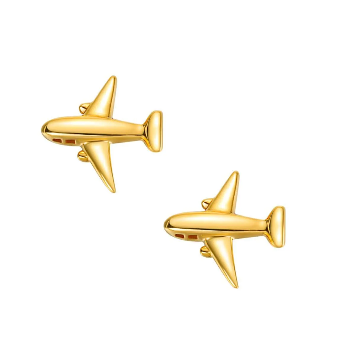 Tiny Airplane 18K Yellow Gold Stud Earrings