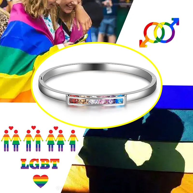 Tokyo Mart LGBT Rainbow Bangles Bracelet Cuff Pride Jewelry for Men Women Stainless Steel