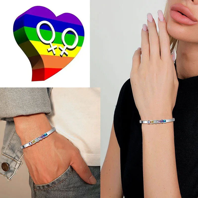 Tokyo Mart LGBT Rainbow Bangles Bracelet Cuff Pride Jewelry for Men Women Stainless Steel