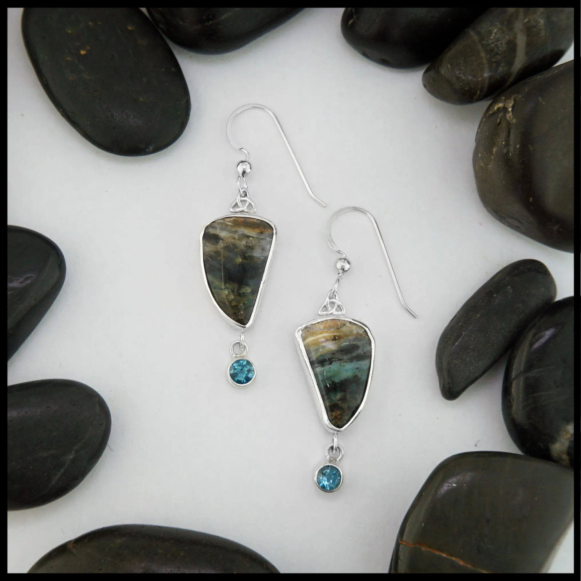 Trinity Drop Earrings with Peruvian Opal