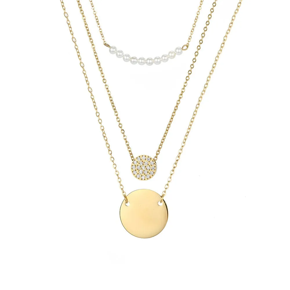 TRIO LACY CHARM LAYERED GOLD NECKLACE SET