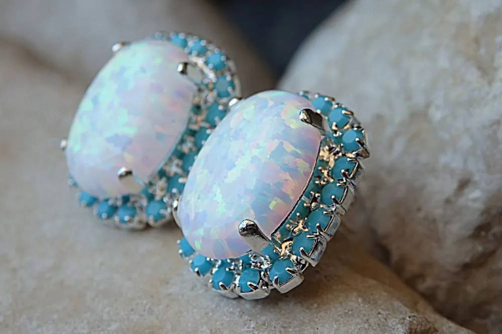 Turquoise Opal Silver Earrings