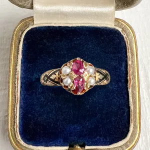 Victorian Ruby & Pearl Enamel Ring