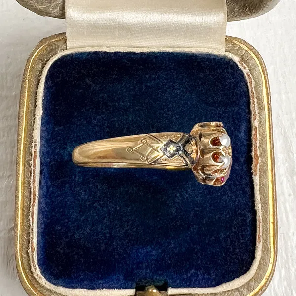 Victorian Ruby & Pearl Enamel Ring