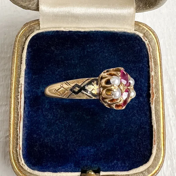 Victorian Ruby & Pearl Enamel Ring