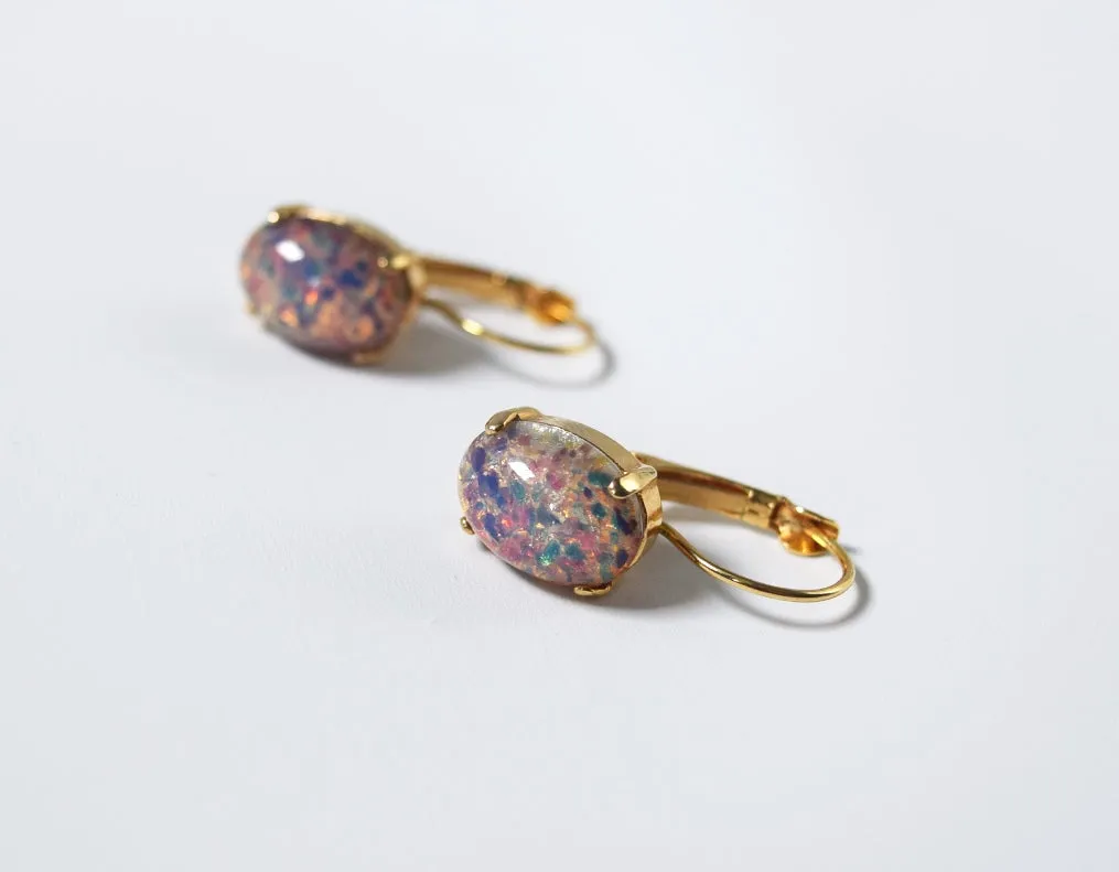 Vintage Glass Opal Earrings - Medium Oval