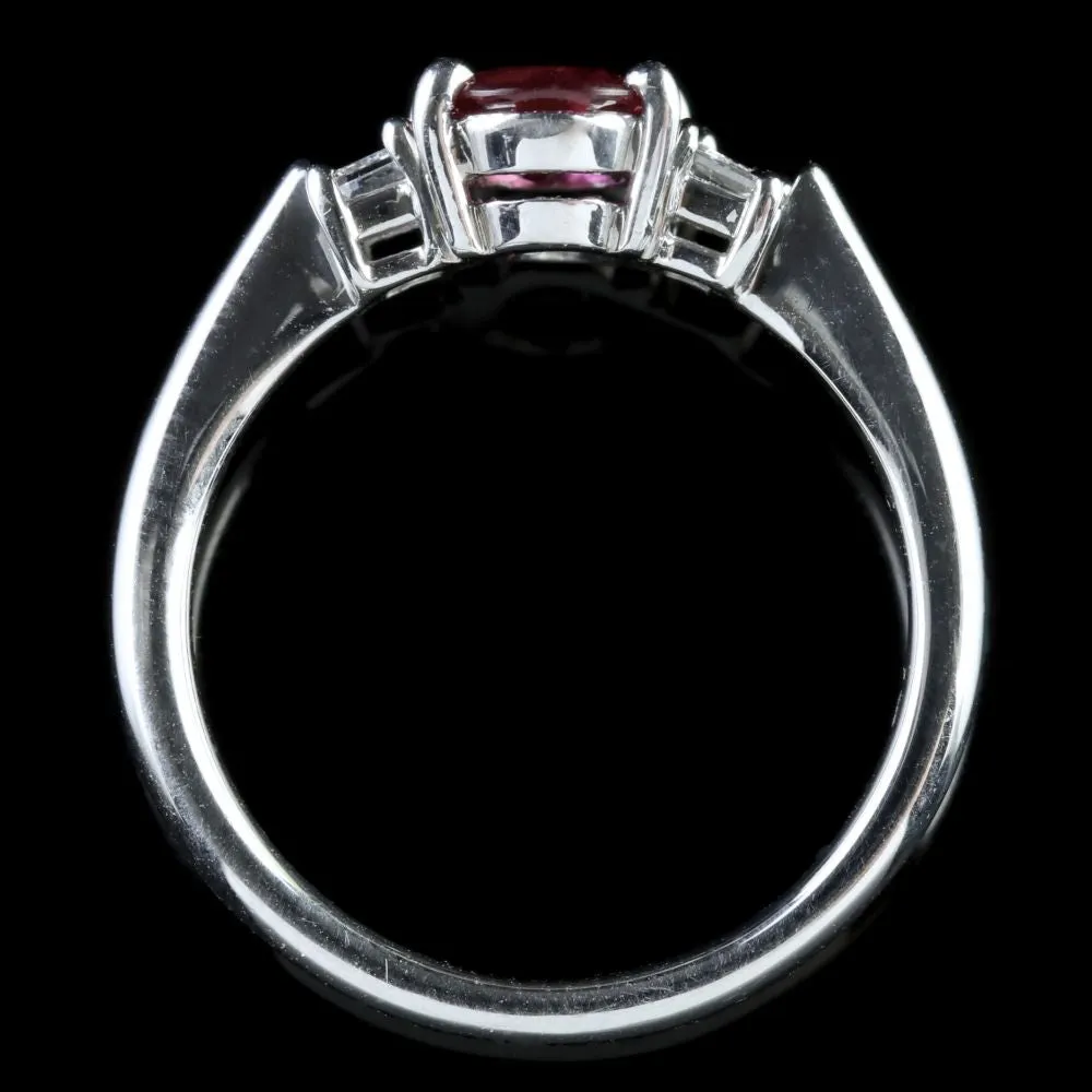 Vintage Ruby Diamond Trilogy Ring 18Ct Gold