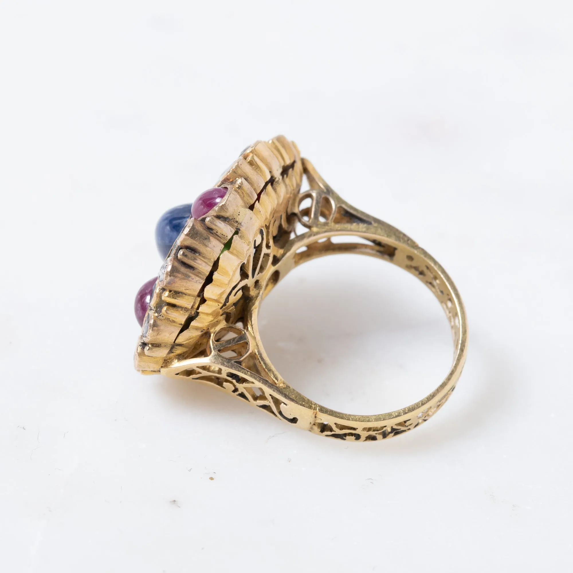 Vintage Ruby, Sapphire, Enamel, and Diamond Ring