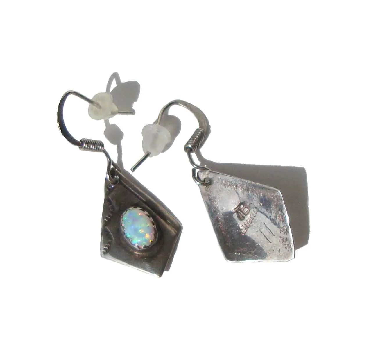 Vintage Southwestern Opal & Sterling Silver Drop Earrings – Signed TB