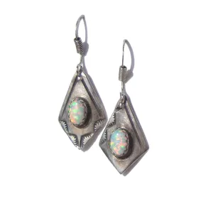 Vintage Southwestern Opal & Sterling Silver Drop Earrings – Signed TB