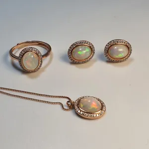 Vintage Style Natural Opal Jewellery Set, Sterling Silver