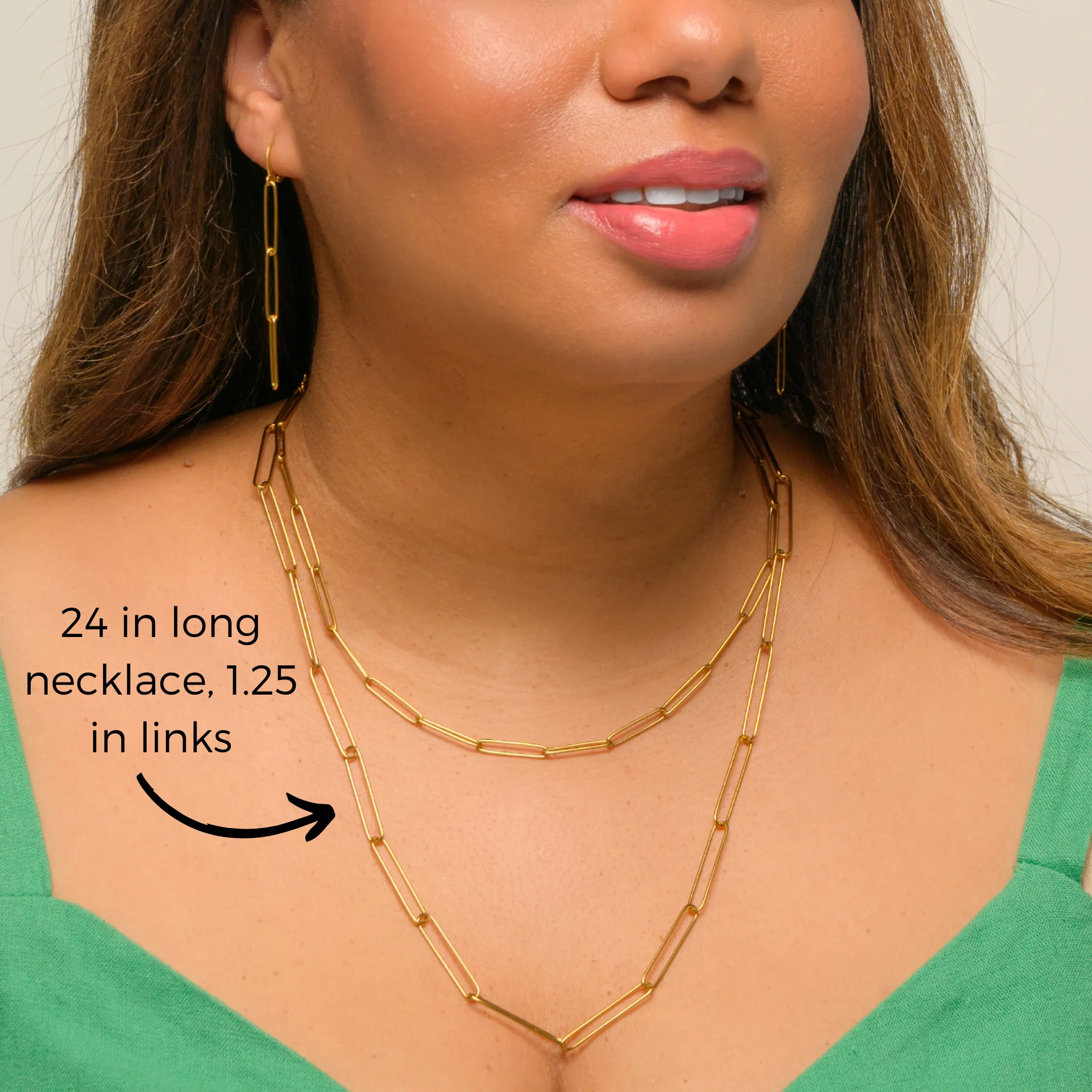 Waterproof "Imperméable” Long Paperclip Chain Necklace - Gold