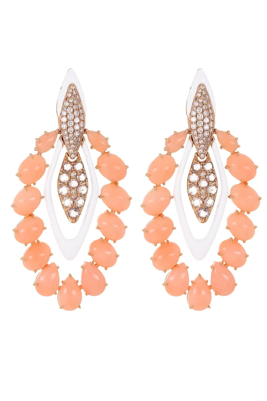 White Ceramic Pink Opal Earrings