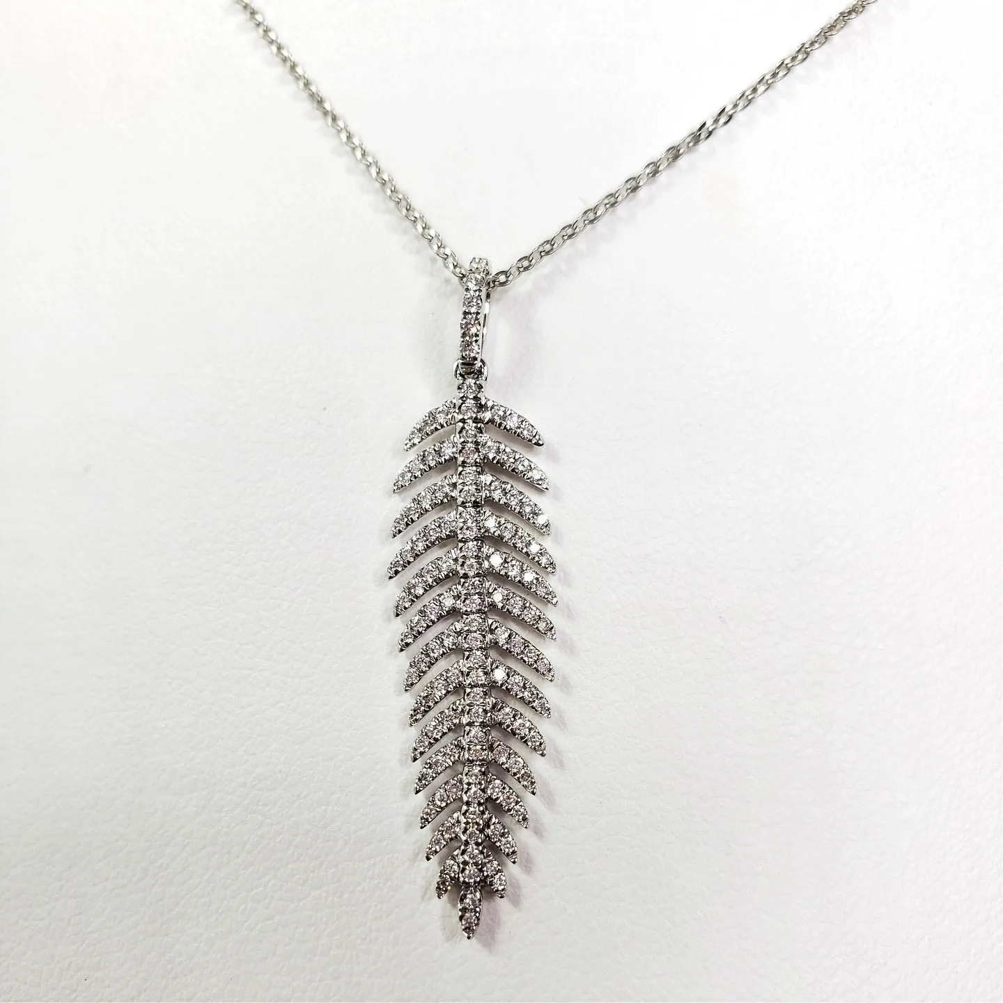 White Gold Diamond Palm Leaf Pendant & Necklace