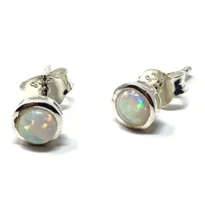 White Opal Sterling Silver Stud Earrings