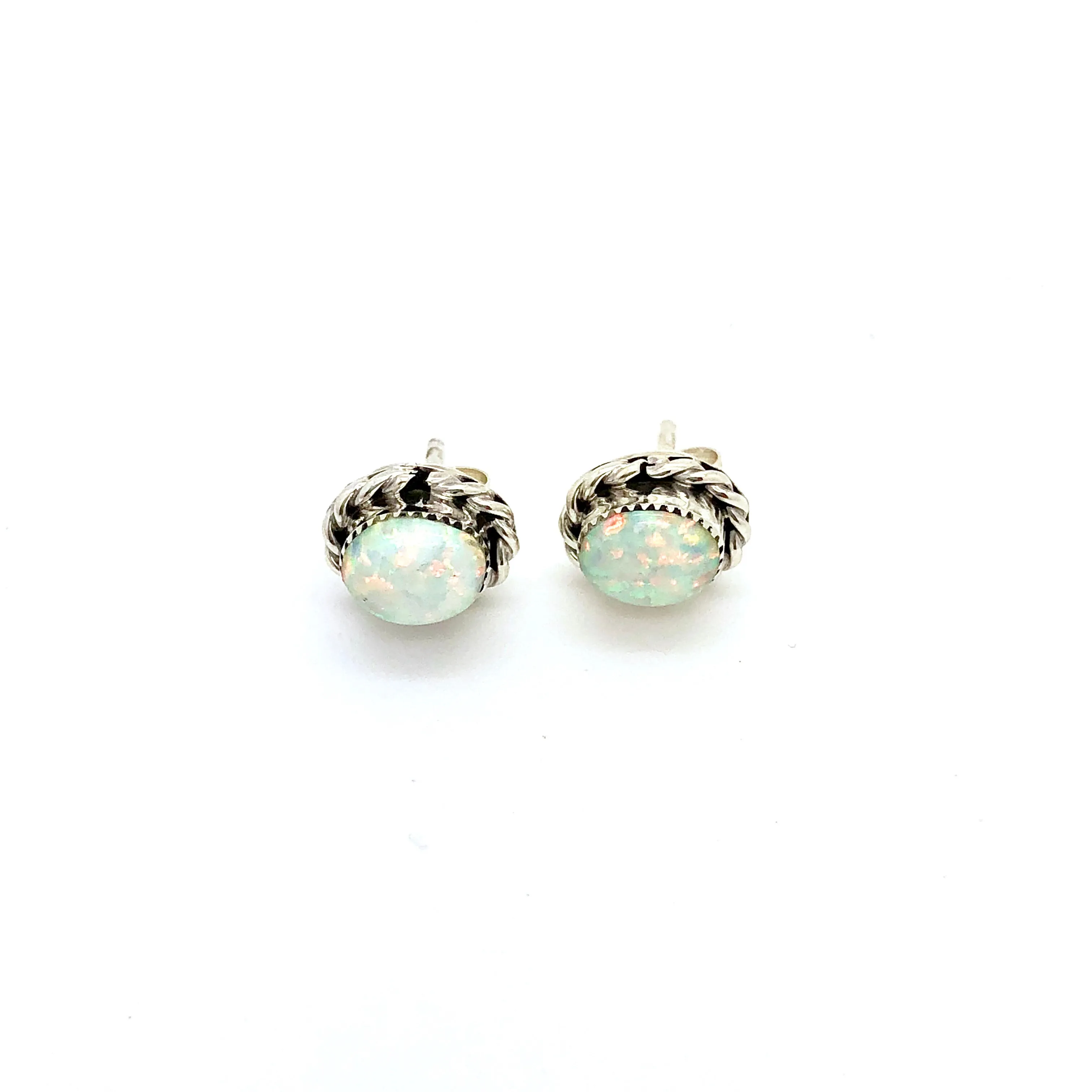 White Opal Stud Earring