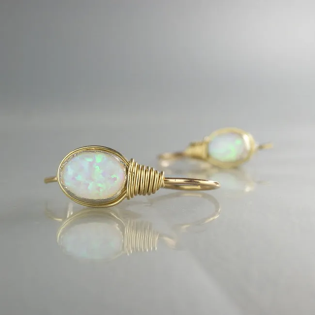 Wire Wrapped Oval Opal Earrings