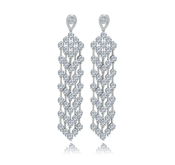 Women's CZ Crystal Dangle Drop Earrings - Luxury Five Strand