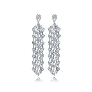 Women's CZ Crystal Dangle Drop Earrings - Luxury Five Strand