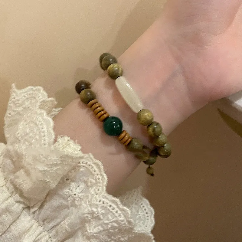 Women's Fashion Vintage Green Aromatic Sandalwood Bead Bracelet