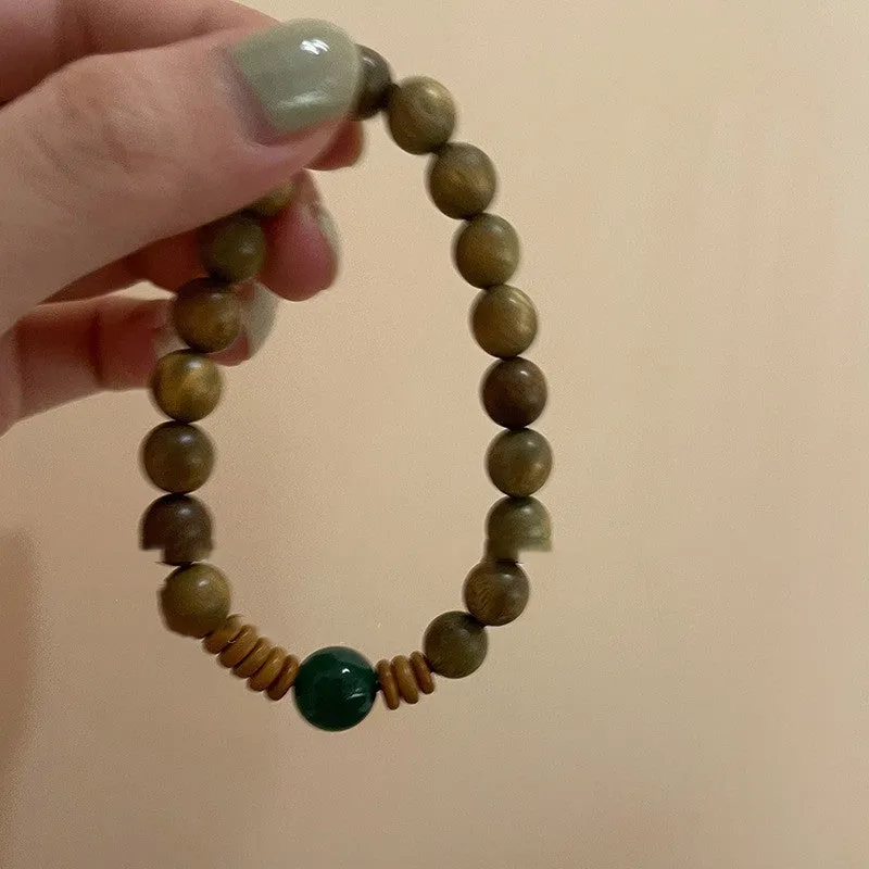 Women's Fashion Vintage Green Aromatic Sandalwood Bead Bracelet