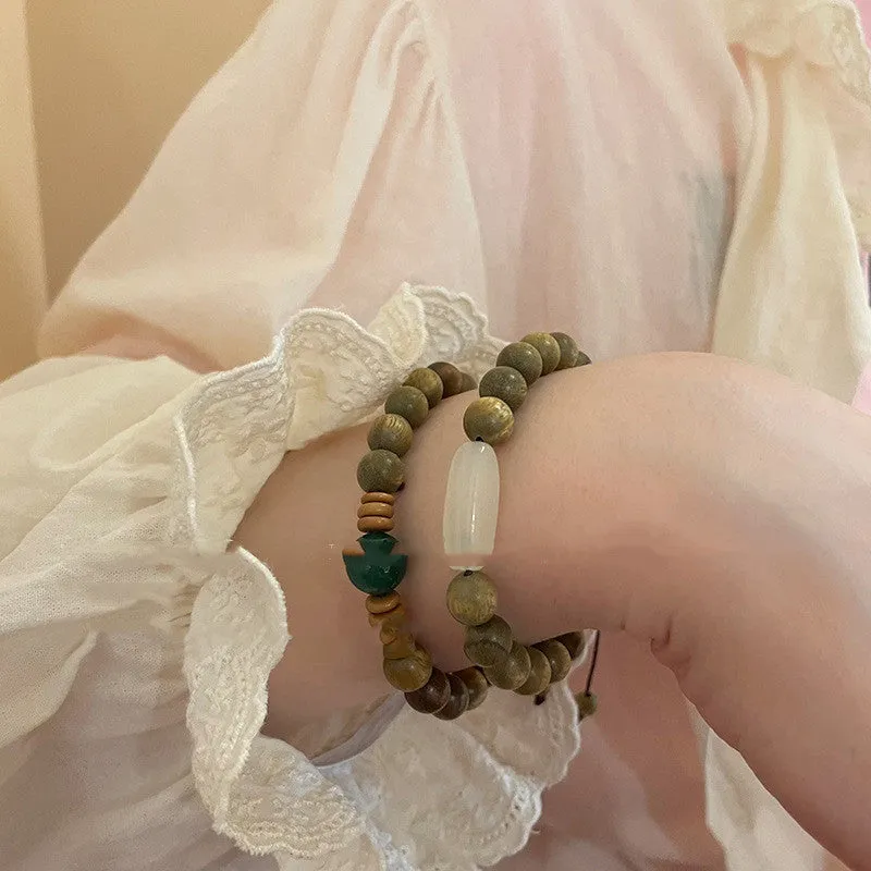 Women's Fashion Vintage Green Aromatic Sandalwood Bead Bracelet