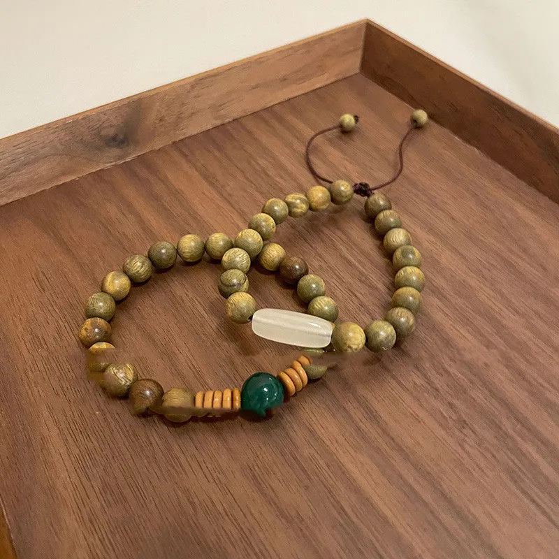 Women's Fashion Vintage Green Aromatic Sandalwood Bead Bracelet