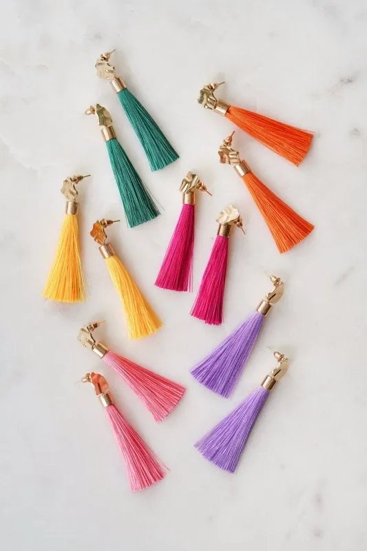 Xander Kostroma Gold Tone & Fuchsia Pink Tassel Drop Earrings - Handmade Statement Jewelry, Bold Tassel Earrings, Boho Chic Earrings for Women, 8cm Drop Length, Lightweight Fashion Earrings, Perfect Gift for Her