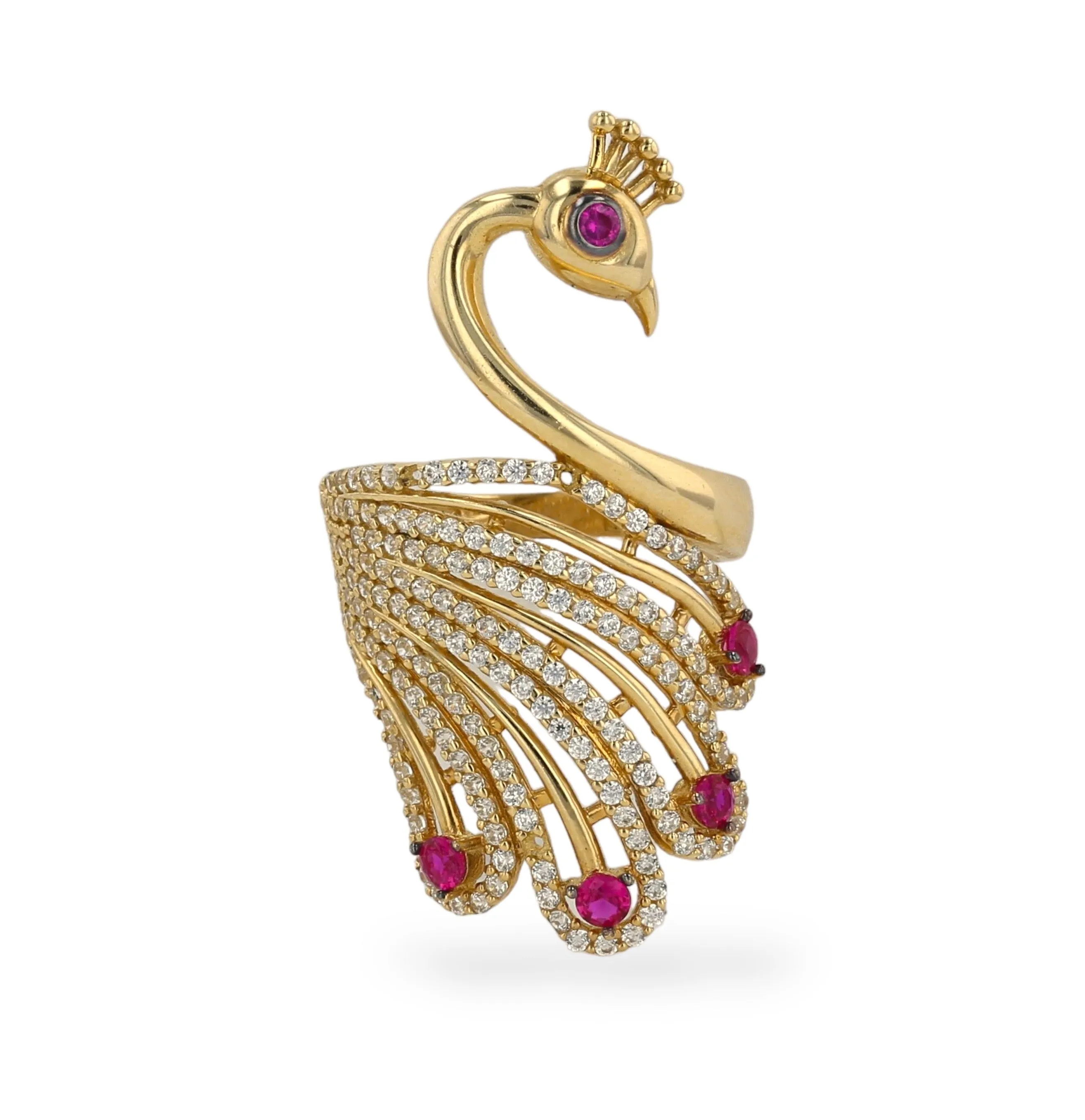 Yellow 14k gold peacock ruby color ring