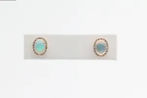 Yellow Gold Oval Opal Halo Earrings